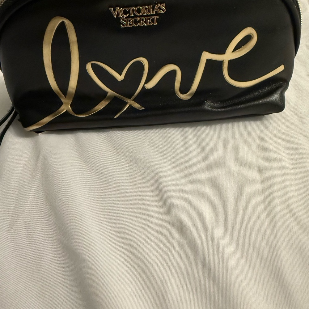 Victoria's Secret Black Cosmetic Bag with Gold Script